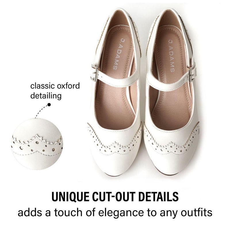 J. Adams Kym Mary Jane Shoes Women Oxford Pumps - Cute Low Kitten High Heels - Retro Vintage Shoes for Women 1950s Mary Janes Round Toe Shoe with Ankle Strap - Image 3